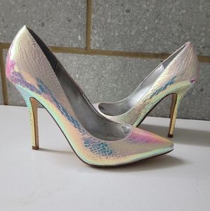Iridescent white mermaid or unicorn high heel pumps by Dune London, 7M, EU 38